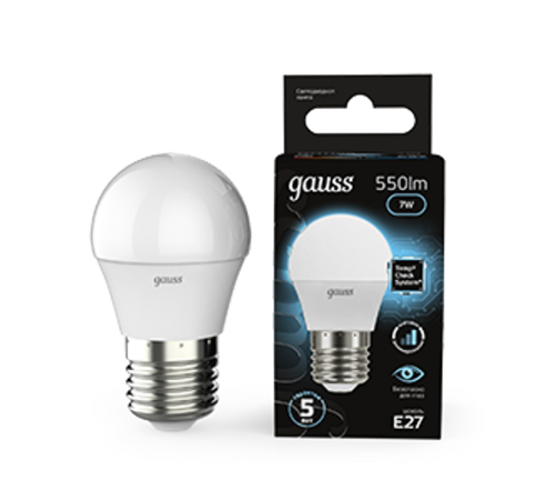 Лампа светодиодная LED 7Вт E27 220В 4100К шар, диммируемая  105102207-S  Gauss