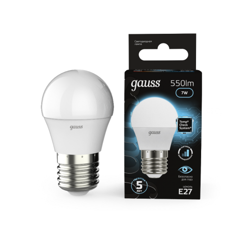 Лампа светодиодная LED 7Вт E27 220В 4100К шар, диммируемая  105102207-S  Gauss