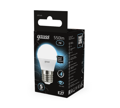 Лампа светодиодная LED 7Вт E27 220В 4100К шар, диммируемая  105102207-S  Gauss