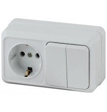 2-702-01 Intro Блок розетка+выкл. двойной гориз. 10(16)А-250В, IP20, ОУ, Quadro, белый  Б0036153  Intro