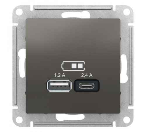 AtlasDesign Сталь USB Розетка A+С, 5В/2,4 А, 2х5В/1,2 А, механизм  ATN000939  SE