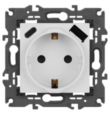Розетка Elegance 14-4108-01 2P+E 16A-250В со шторками с USB type-A+C 5В-3А белый  Б0067736  ЭРА