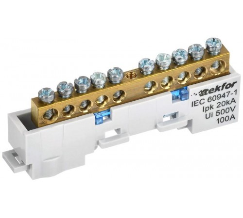 TEKFOR Шина N "ноль" неизолированная на универсальном держателе 6х9-10-С  TF-NN10-10-DL-K07  IEK