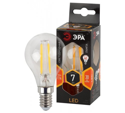 Лампа светодиодная LED филамент шар матовый F-LED P45-7W-827-E14 филамент 7Вт E14 2700К  Б0027946  ЭРА