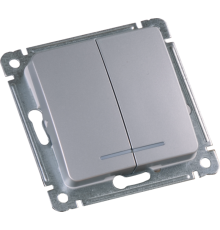 Выключатель скрытой установки, двухклавишный, с индикацией, механизм, цвет серебро  ВС10-452-06  HEGEL