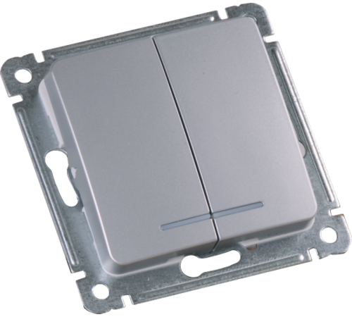 Выключатель скрытой установки, двухклавишный, с индикацией, механизм, цвет серебро  ВС10-452-06  HEGEL