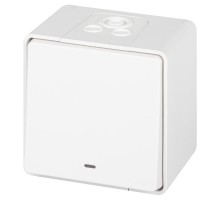 Выключатель 1-клавишный с подсветкой ЭРА Эксперт 11-1502-01 IP55, 10АХ-250В, ОУ, Белый  Б0063305  ЭРА