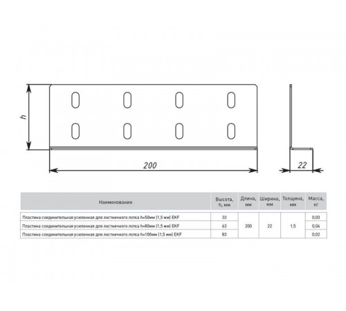 Пластина соединительный усиленная для лестничного лотка h=200 мм (1,5 мм)  cylt20015  EKF
