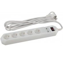 Сетевой фильтр USF-5es-1.5m-USB-W   (белый) с заземл, 3x0,75мм2, с выкл, 5гн+2USB, 1.5м (20/600) Б0019037  ЭРА