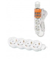 Удлинитель бытовой "Люкс" УЛ04 4 гнезда, 10м, с/з, с з/ш, ПВС 3х1мм2 16А/250В бело-серый  SQ1303-0284  TDM