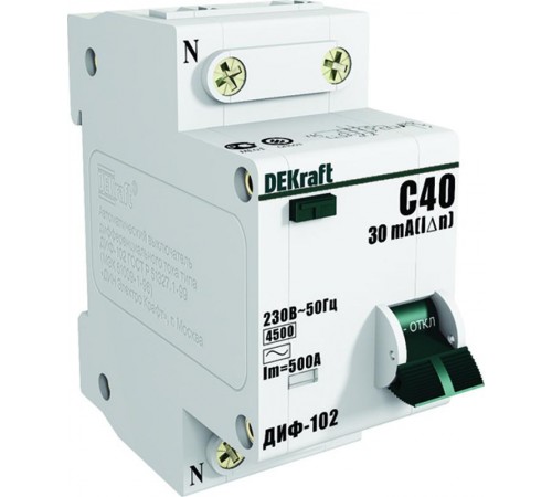 Выключатель автоматический дифференциального тока ДИФ-102 1п+N 32А C 30мА тип AC  16006DEK  DEKraft
