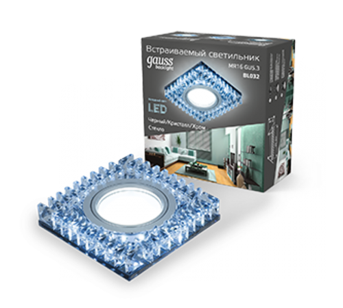 Светильник точечный встраиваемый Backlight BL032 Квадрат. Черн.Кристал/Хром, Gu5.3, LED 4100K  BL032  Gauss