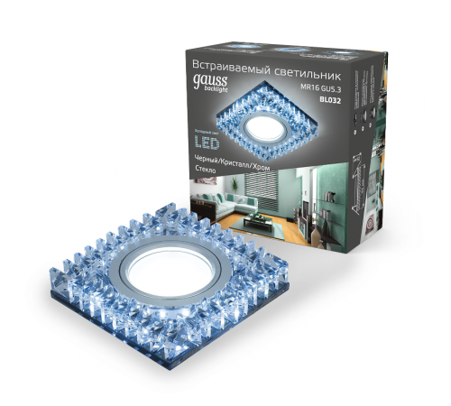 Светильник точечный встраиваемый Backlight BL032 Квадрат. Черн.Кристал/Хром, Gu5.3, LED 4100K  BL032  Gauss