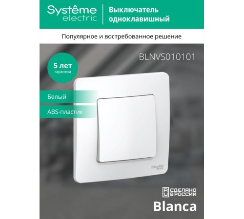 Blanca Белый С/У Выключатель 1-клавишный, 10А, 250B  BLNVS010101  SE