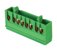 Шина "0" PE (6х9мм) 8 отверстий латунь зеленый изолированный корпус на DIN-рейку EKF PROxima  sn0-63-8-ig  EKF