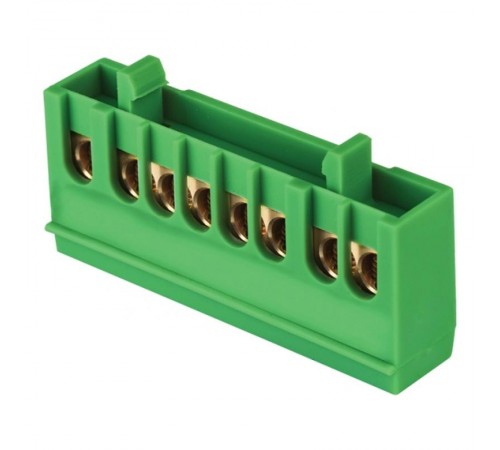 Шина "0" PE (6х9мм) 8 отверстий латунь зеленый изолированный корпус на DIN-рейку EKF PROxima  sn0-63-8-ig  EKF