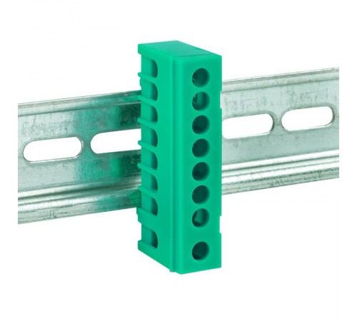Шина "0" PE (6х9мм) 8 отверстий латунь зеленый изолированный корпус на DIN-рейку EKF PROxima  sn0-63-8-ig  EKF