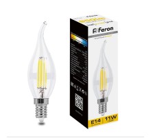 Лампа светодиодная LB-714 (11W) 230V E14 2700K филамент С35T прозрачная  38010  FERON
