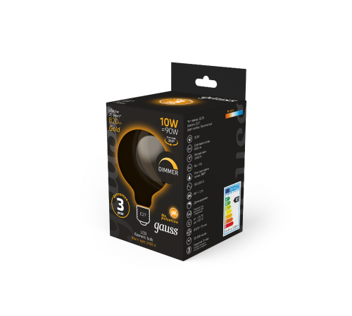 Лампа светодиодная Filament G125 10W 820lm 2400К Е27 golden диммируемая  158802010-D  Gauss