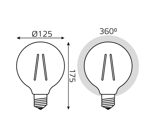 Лампа светодиодная Filament G125 10W 820lm 2400К Е27 golden диммируемая  158802010-D  Gauss