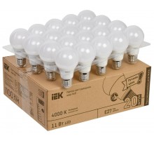Лампа светодиодная LED A60 груша 11Вт 230В 4000К E27 (20шт/жкхпак)  LLE-A60-11-230-40-E27-20  IEK