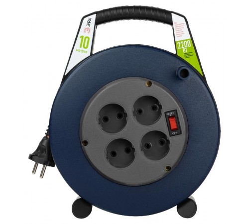 Удлинитель силовой BPx-4-2x1-10m в закрытом корпусе без заземления с выключателем 4 розетки 10м ПВС 2x1мм2 10А  Б0052926  ЭРА