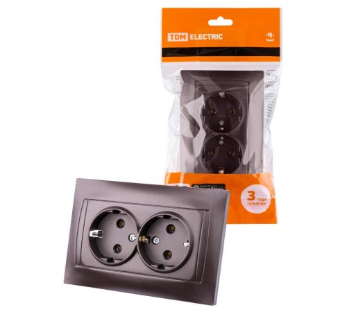 Розетка двойная 2П+З 16А 250В шоколад "Лама"  SQ1815-0525  TDM