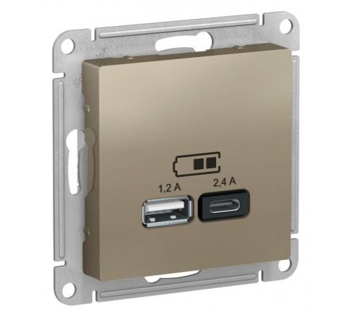AtlasDesign Шампань USB Розетка A+С, 5В/2,4А, 2х5В/1,2А, механизм  ATN000539  SE