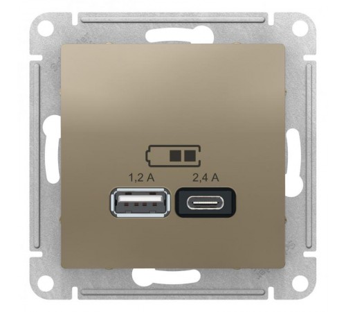 AtlasDesign Шампань USB Розетка A+С, 5В/2,4А, 2х5В/1,2А, механизм  ATN000539  SE
