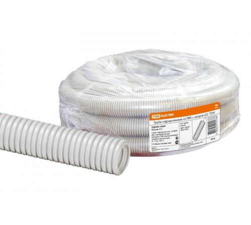 Труба гибкая гофрированная ПВХ 32мм с протяжкой лёгкая (50м)  SQ0401-0004  TDM