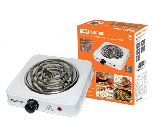 Электроплитка одноконф. ЭПС1 230 В, 1 кВт, спираль, белая  SQ2504-0001  TDM