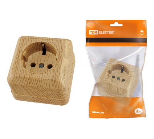 Розетка 2П+3 открытой установки IP20 16А 250В (керамика) сосна "Ладога"  SQ1801-0411  TDM