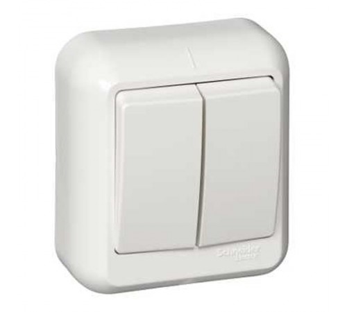 ПРИМА О/У Белый Выключатель 2-клавишный 10А (в сборе) (опт.упак.)  VA5U-214-B  Schneider Electric
