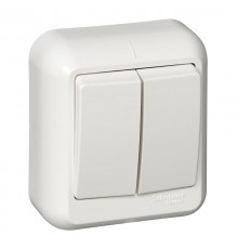 ПРИМА О/У Белый Выключатель 2-клавишный 10А (в сборе) (опт.упак.)  VA5U-214-B  Schneider Electric