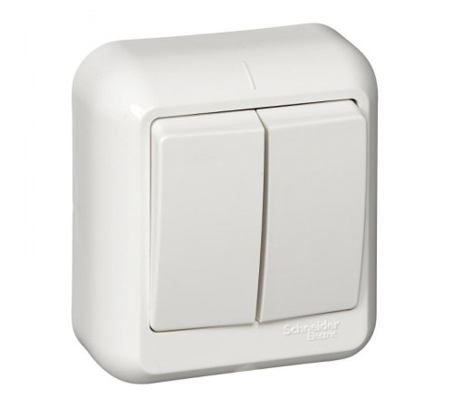 ПРИМА О/У Белый Выключатель 2-клавишный 10А (в сборе) (опт.упак.)  VA5U-214-B  Schneider Electric