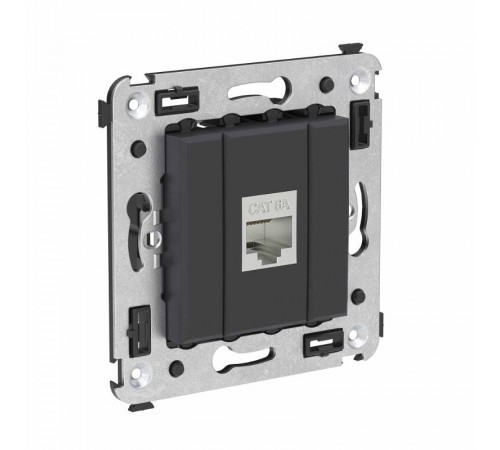 Компьютерная розетка RJ-45 без шторки в стену, кат.6А одинарная экранированная, "Avanti", "Черный матовый"  4412773  DKC