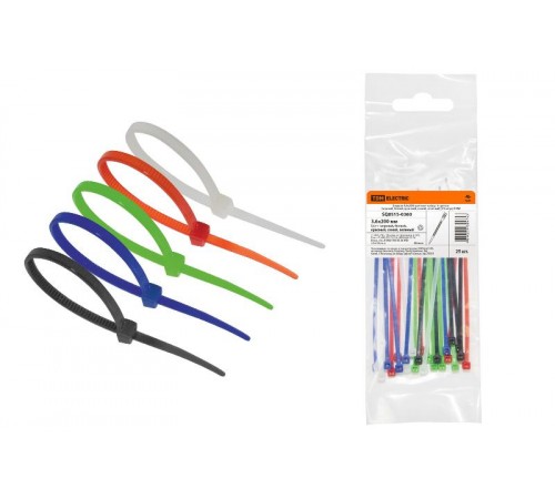 Хомуты 3,6х200 цветные набор  5 цветов (черный, белый, красный, синий, зеленый) (25 штук)  SQ0515-0360  TDM