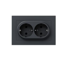 Механизм розетки двойной, 16А, с заземлением, без шторок, с рамкой, графит Эпика  UP1-SOG-210 EKF