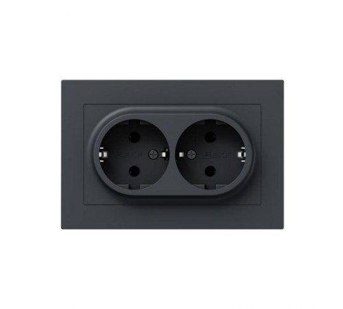 Механизм розетки двойной, 16А, с заземлением, без шторок, с рамкой, графит Эпика  UP1-SOG-210 EKF