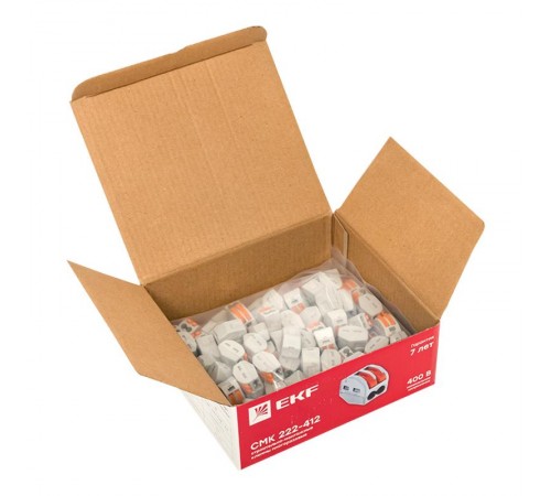 Строительно-монтажная клемма СМК 222-412 с рычагом 2 отверстия 0,08-2,5мм2 (100шт.) EKF PROxima  plc-smk-412  EKF