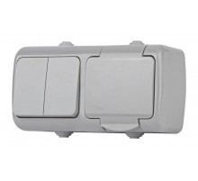 5-701-03 Блок розетка 2P+E + выключатель, 10(16)А-250В, ОУ, Atlantic, IP54, серый  Б0050947  Intro