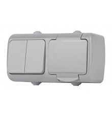 5-701-03 Блок розетка 2P+E + выключатель, 10(16)А-250В, ОУ, Atlantic, IP54, серый  Б0050947  Intro