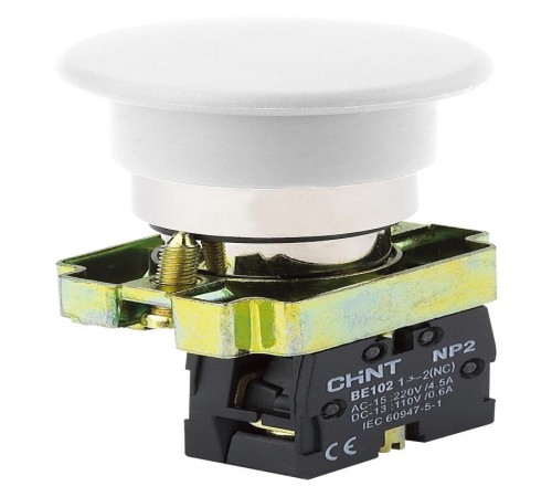 Кнопка управления "Грибок" 40мм самовозв. NP2-BC12 без подсветки, белая 1НЗ, IP40 (R)  575182  CHINT