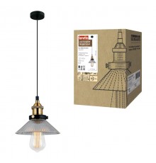 Светильник декор. подвесной, серия "Vintage" DLC-V406 E27 GOLD металл, стекло; цвет золотой. d-180 мм, h-1000мм.  UL-00001599  Fametto