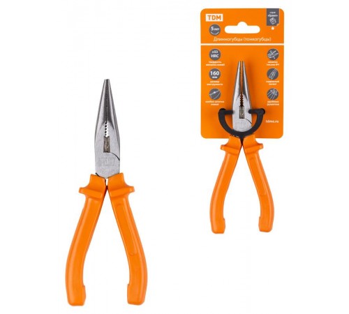 Длинногубцы (тонкогубцы), с пластиковыми рукоятками, углеродистая сталь, 160 мм, серия "Гранит"  SQ1009-0201  TDM