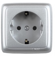 Розетка открытой установки, одноместная, с заземляющим контактом, с изолирующй пластиной, цвет серебро  РА16-113-06  HEGEL
