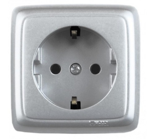 Розетка открытой установки, одноместная, с заземляющим контактом, со шторкой, с изолирующй пластиной, цвет серебро  РА16-114-06  HEGEL