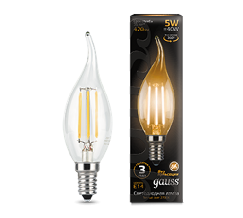 Лампа светодиодная LED 5Вт E14 220В 2700К свеча на ветру  104801105  Gauss