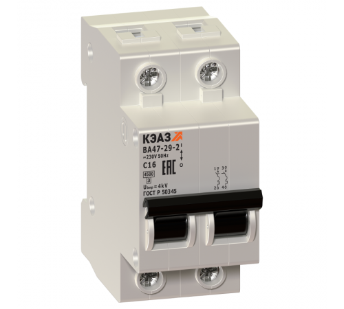 Выключатель автоматический двухполюсный ВА47-29 6А C 4,5кА (ВА47-29-2C6-УХЛ3)  231628  КЭАЗ