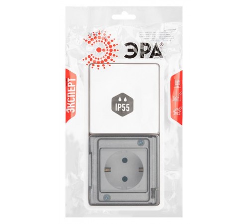 Блок: розетка с выключателем 1-клавишным ЭРА Эксперт 11-7521-01 IP55, 16A(10AX)-250В, СУ, Белый  Б0063261  ЭРА